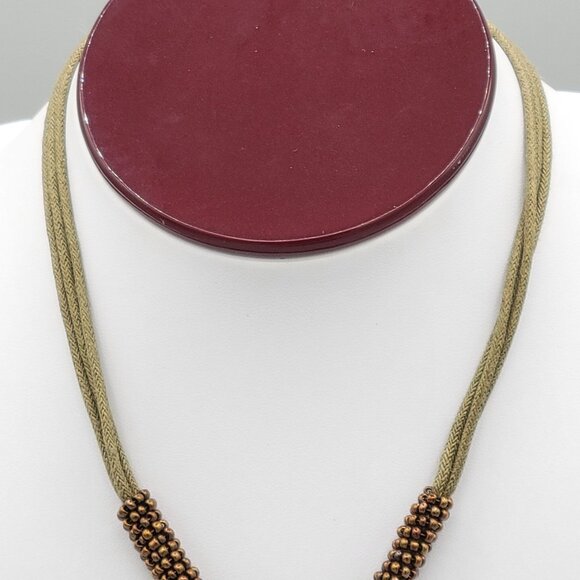 Lia Sophia Corded Bronze Beaded Necklace MOP Mother of Pearl Pendant 16 in - Picture 5 of 7